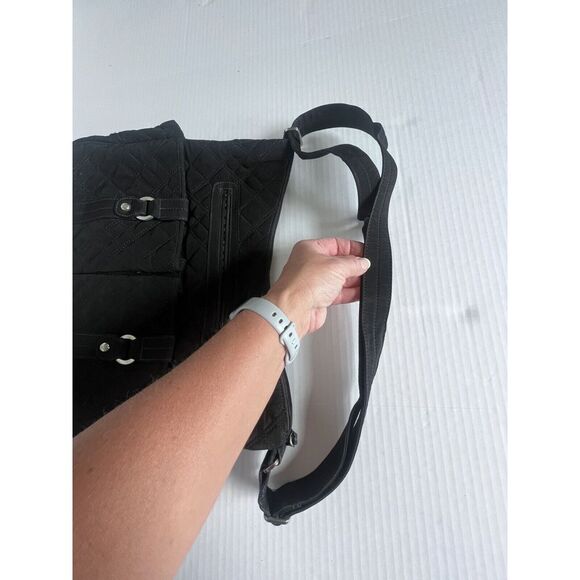 Vera Bradley Black Quilted Messenger Baby Diaper Bag/Changing Pad Zebra Lining - Picture 11 of 11